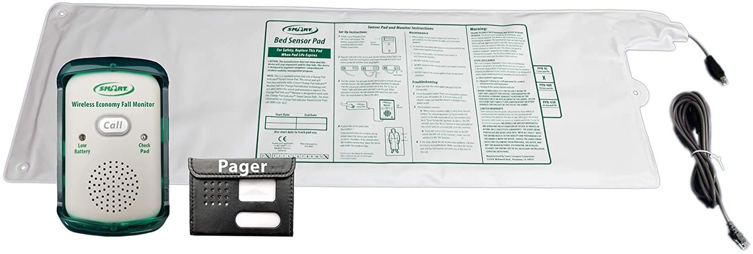 Wireless Economy Quiet Fall Alert with 10in x 30in Bed Pad and Caregiver Pager - Senior.com Bed Pads